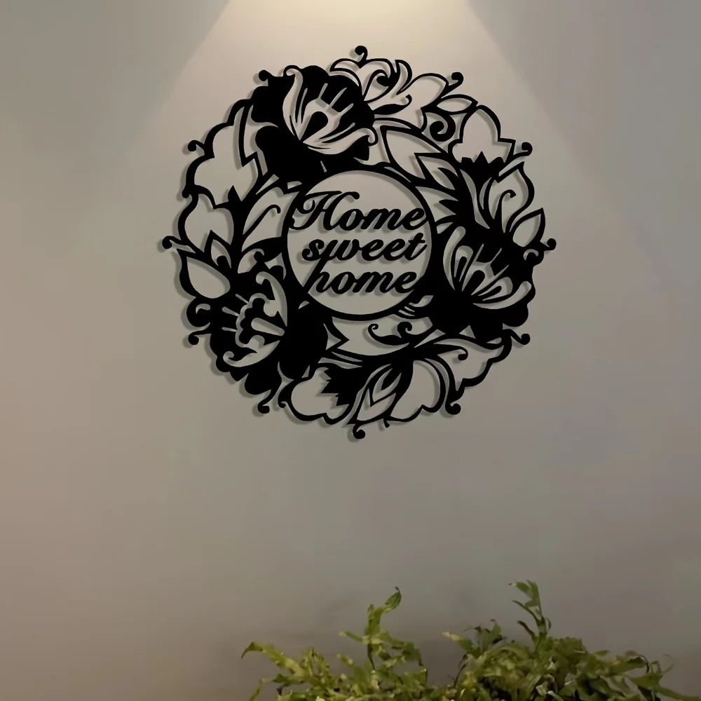 Exquisitely Crafted Sweet Home Metal Sign, Abstract Elegant Iron Silhouette Mural, Versatile Wall Sculpture For Office