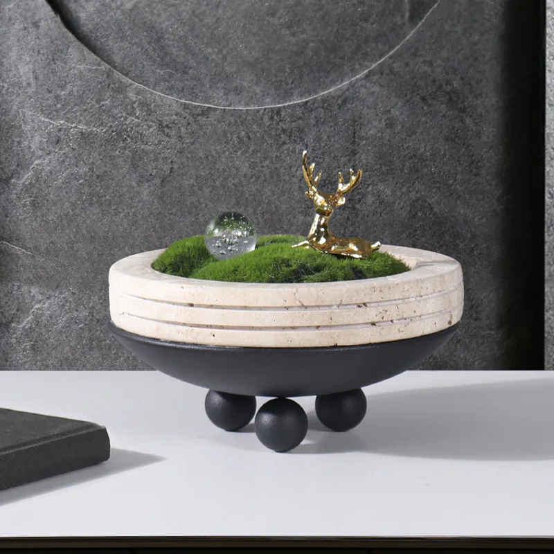 Modern minimalist natural marble tripod flower pot decoration sample room creative home tabletop flower pot potted plant