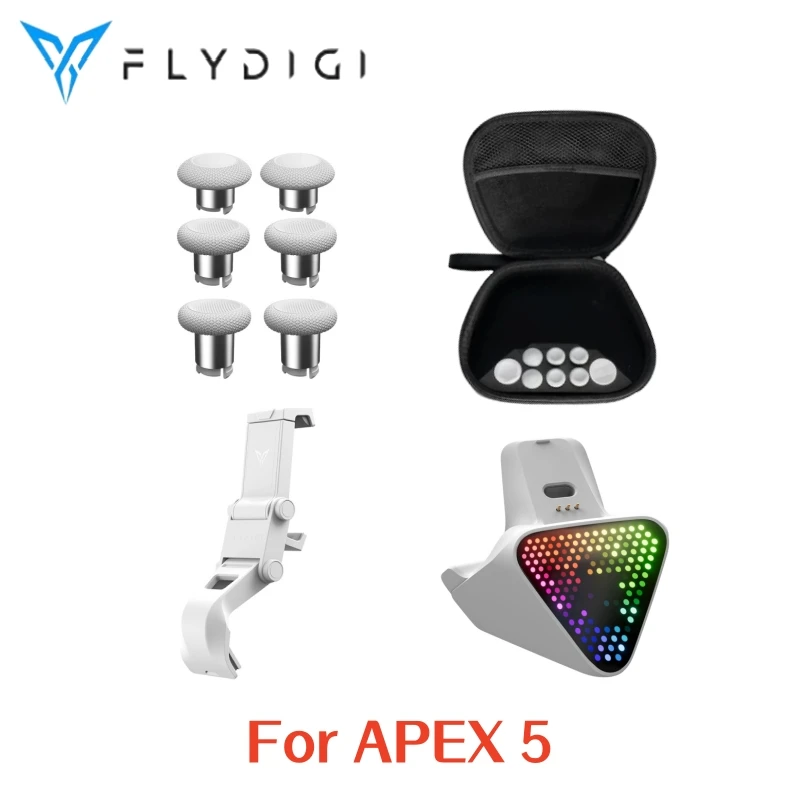 

Комплект аксессуаров Flydigi Apex 5 для контроллера геймпада: сменные палочки, держатель для телефона, кнопки, сумка для хранения, зарядная док-станция