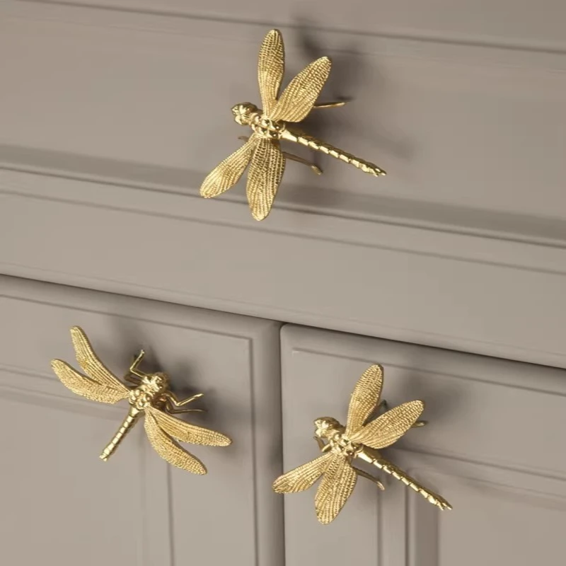 Creative Brass Drawer Handle Light Luxury Nordic Style Cabinet Wardrobe Handle High End French Shiny Gold Dragonfly Handle