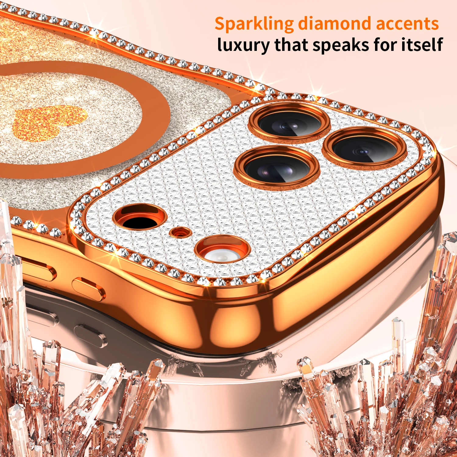 Electroplating TPU Cover For iPhone 17 Pro Max Air 14 15 16 Plus Pro Max Case Clear Heart Glitter Wavy Magnetic Shockproof Shell view 2