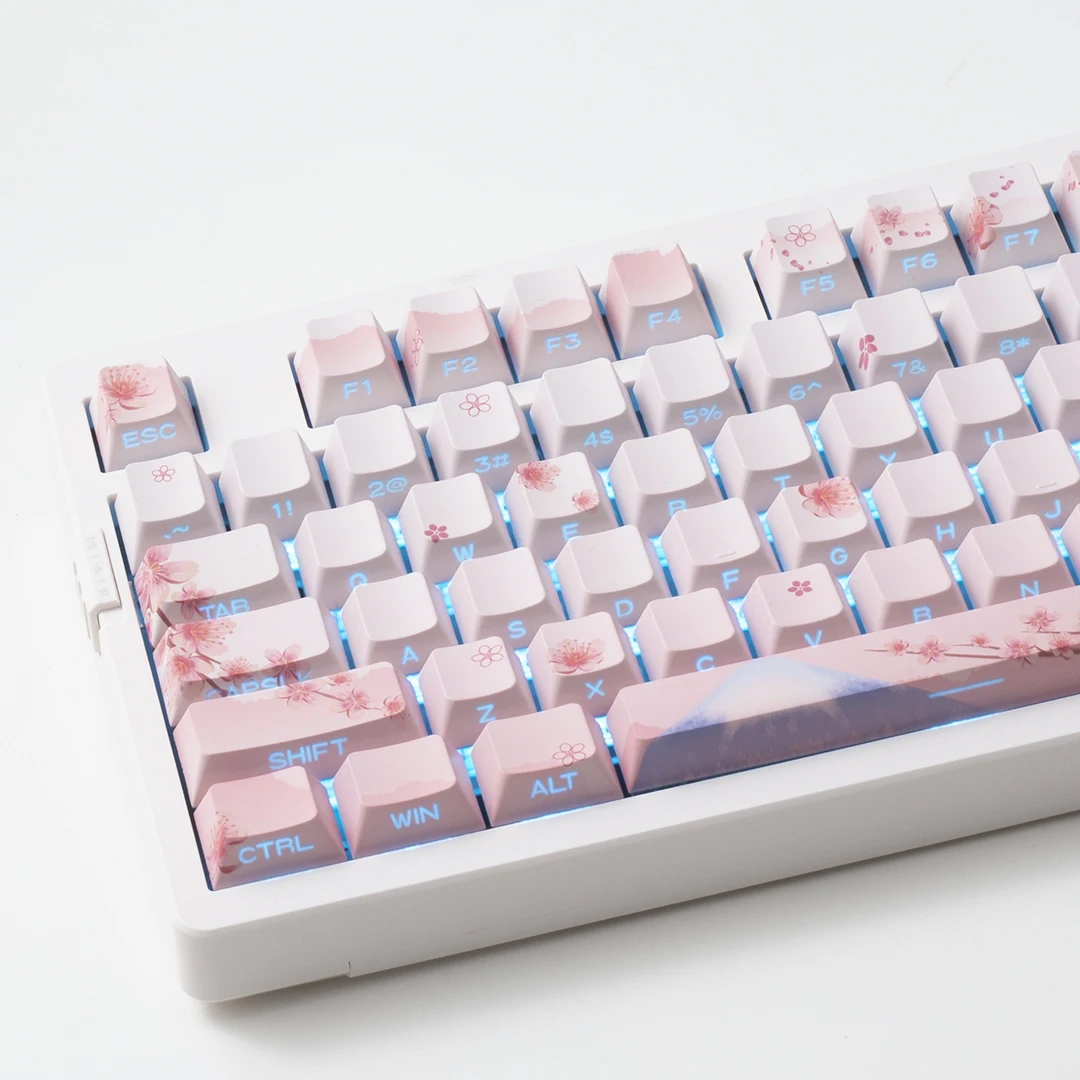 

Keycap, cherry blossom powder, side engraved original height character luminous PBT two-color injection molding hot sublimation