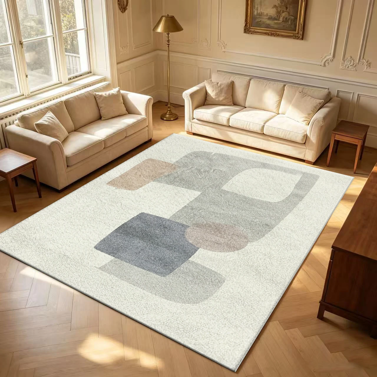 Soft Pastel Abstract Shape Carpet Flooring Minimalist Boho Style Area Rug Decorative Floor Cover Rug for Living Bedroom