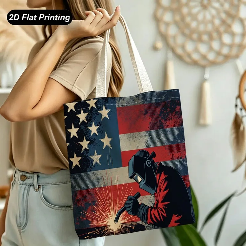 1PC【Tote Bag】2DFlat effect，Vintage American Print Tote Bag，Lightweight and large capacity，Adapted shopping、Daily