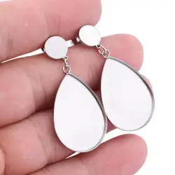 10pcs Stainless Steel 18x25mm Teardrop Cabochon Earring Base Setting Blanks Diy Post Earring Findings For Jewelry Making