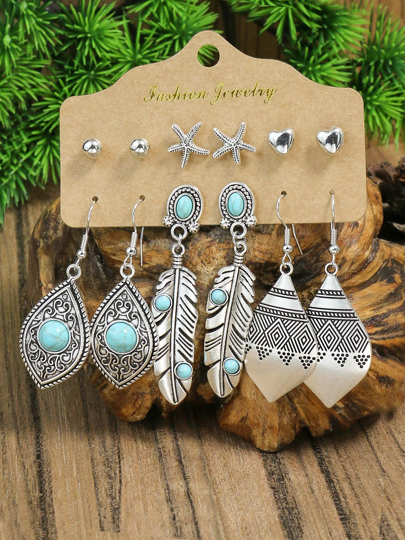 Vintage Ethnic Silver Color  Earrings for Women Boho Creative Geometric Earrings Jewelry Ear studs and earrings integrated