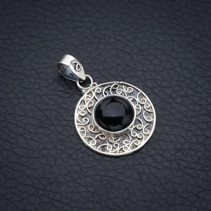 

Hesy® Natural Black Onyx Handmade 925 Sterling Silver Pendant 1.25" F3986