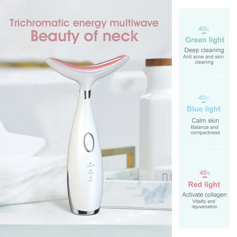 EMS Galvanic Machines LED Photon Therapy Face Massager Tool for Face Neck Skin Care Wrinkles Double Chin Vibrating with Thermals