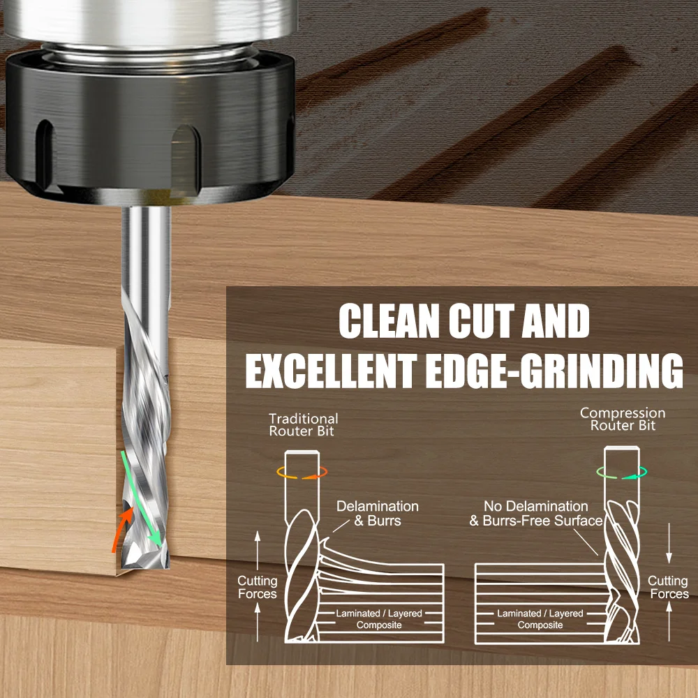 XCAN 압축 밀링 커터 3.175mm 목공 업 & 다운 컷 CNC 커터 라우터 비트 2 플루트 초경 밀링 도구 엔드 밀