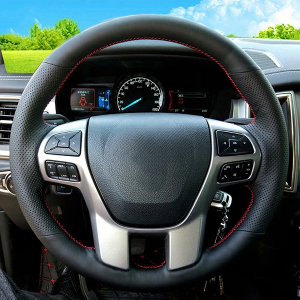 DIY Car Steering Wheel Cover Anti-slip Black Artificial Leather For Ford Ranger 2016 2017 2018 2019 Everest 2016 2017 2018 2019