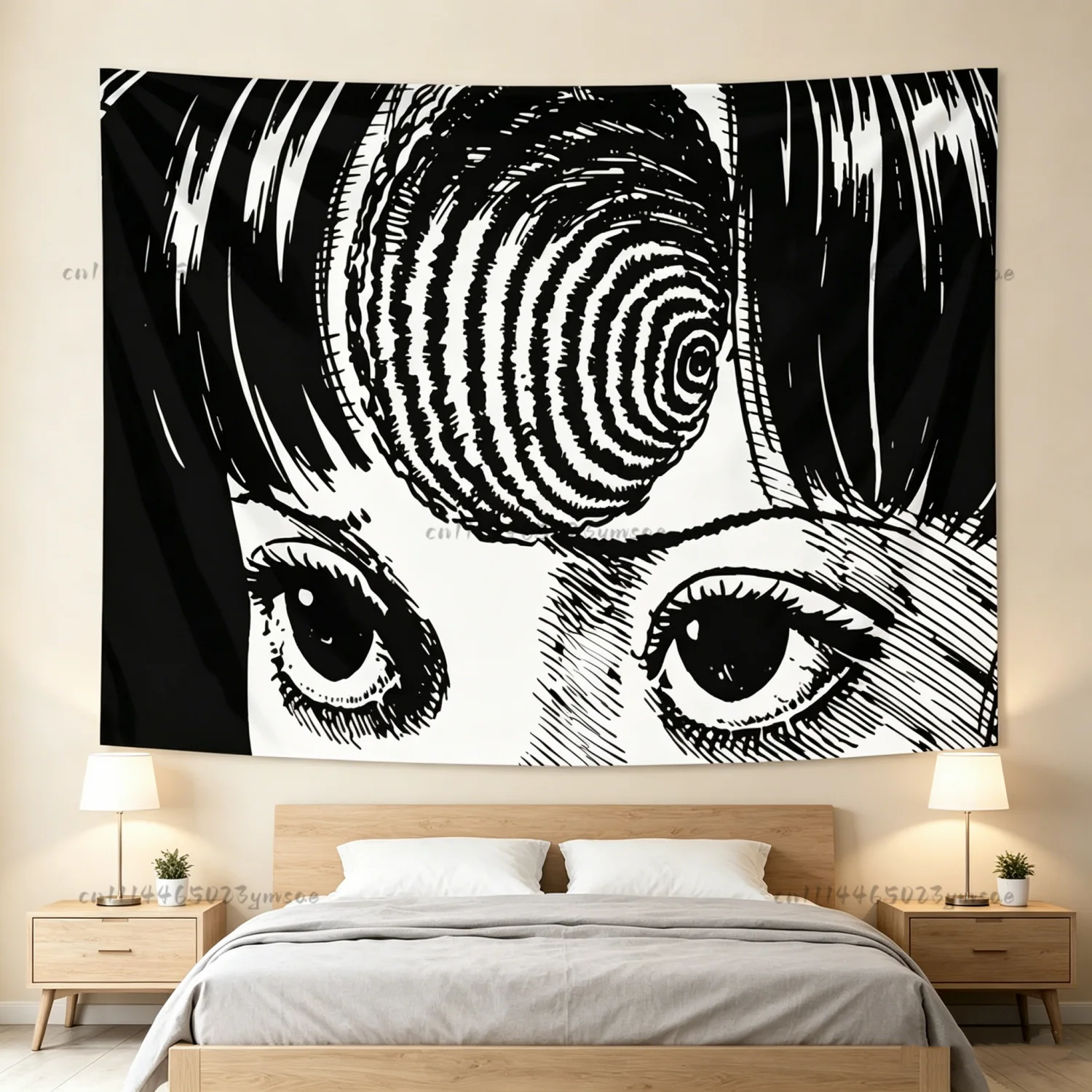 Tapiz de anime de terror japonés U-Uzumaki de Junji Ito, tapices de pared, decoración para cabecero de cama, bandera decorativa para dormitorio, arte de pared, tela de fondo