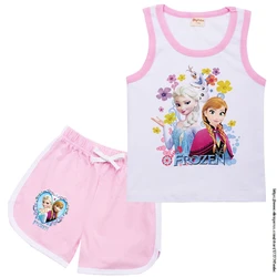 Children Clothing Sets Frozen Elsa Summer Soft Clothes Infant Girl Vest+pants Set Toddler Cotton Tee Tops Kid Sport Suits