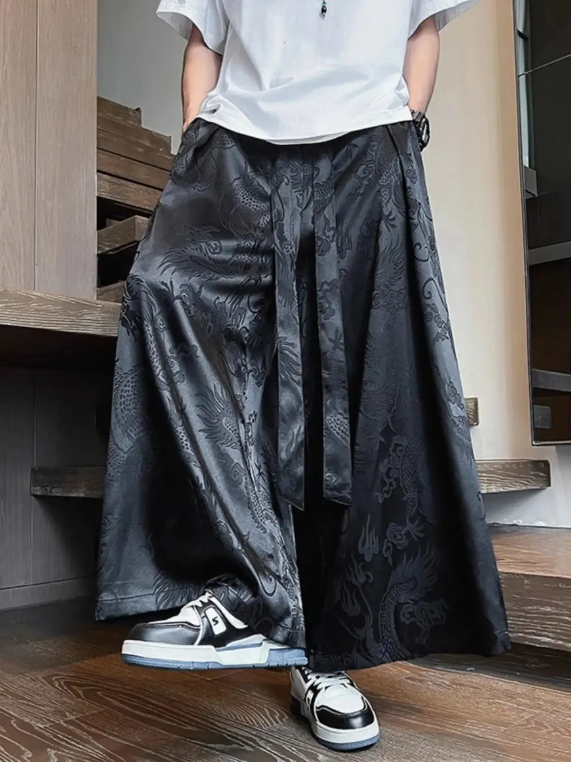 Chinese Style Jacquard Hanfu Unisex Design New Style Pants Loose Large Size Casual Wide-leg Pants Elastic Waist Women's Clothes