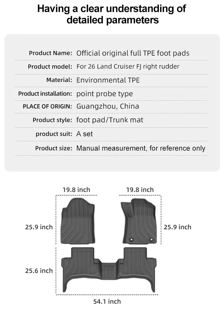 for Toyota Land Cruiser FJ 2026 RHD Car Floor Mats TPE Waterproof Anti-Slip Interior Foot Carpets Protective Mat Accessories detail image 2