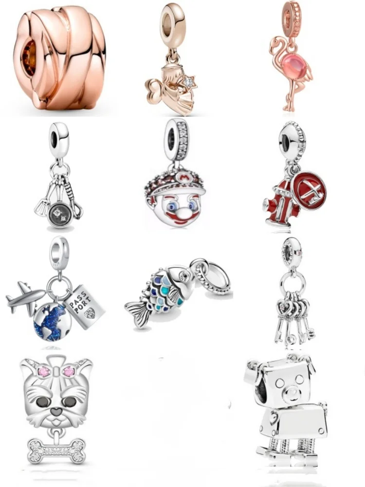 925 Silver Mouse, Dog, Bear, Beaded Fish, Airplane Pendant Suitable for European Original Bracelet DIY Exquisite Jewelry
