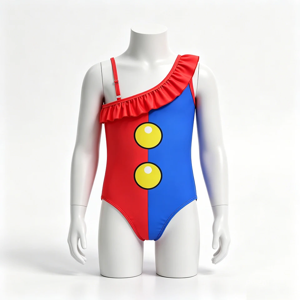 One Piece Digital Circus Girls Swimsuits Summer Beach Vacation Kids Swimming Bathing Suit Halloween Cosplay Children's Swimwear