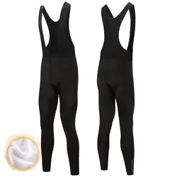 Black Winter Thermal Cycling Pants 19D Padded Coolmax Gel Long Cycling Bib Pants Fleece MTB Bike Bicycle Racing Warm Bib Pants