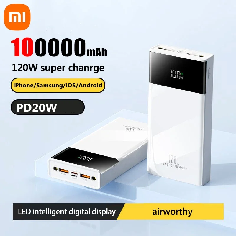 Xiaomi Power Bank 120W Fast Charge 100000mAh Large Capacity PD20W Mobile Power Bank USB-A/USB-C/Lightning for iOS and Android