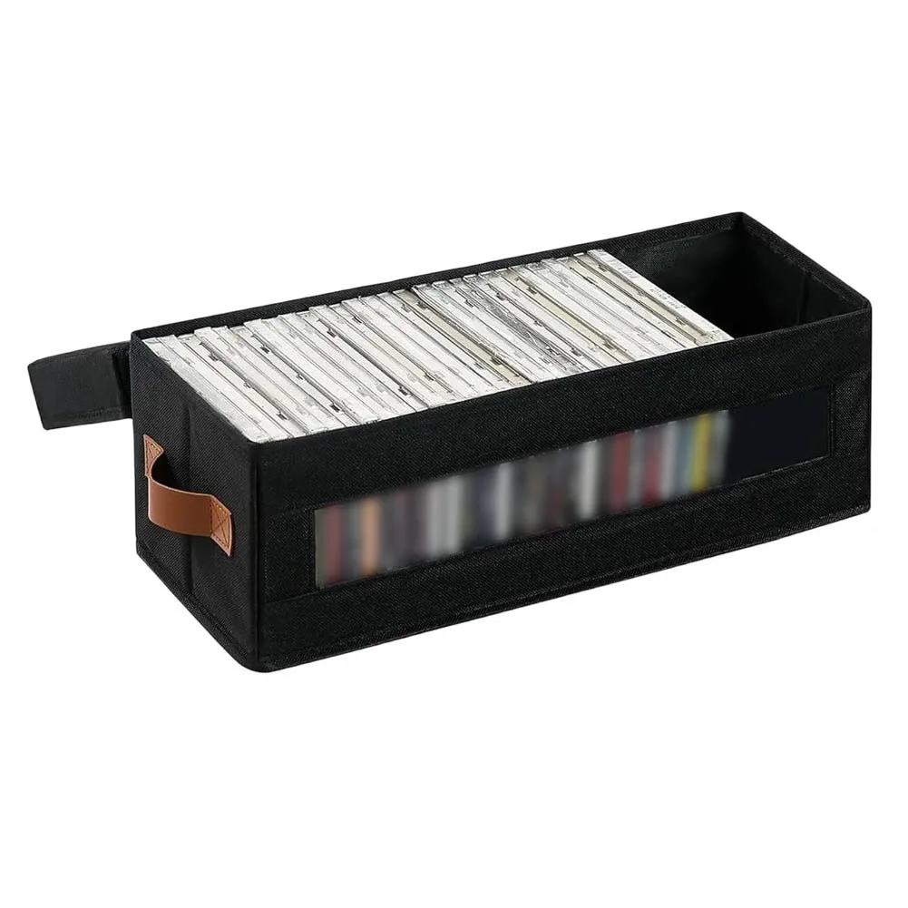 Black Oxford CD Storage Box With Visible Window Stackable Case Holder For 148 Discs DVD Home Office Organization