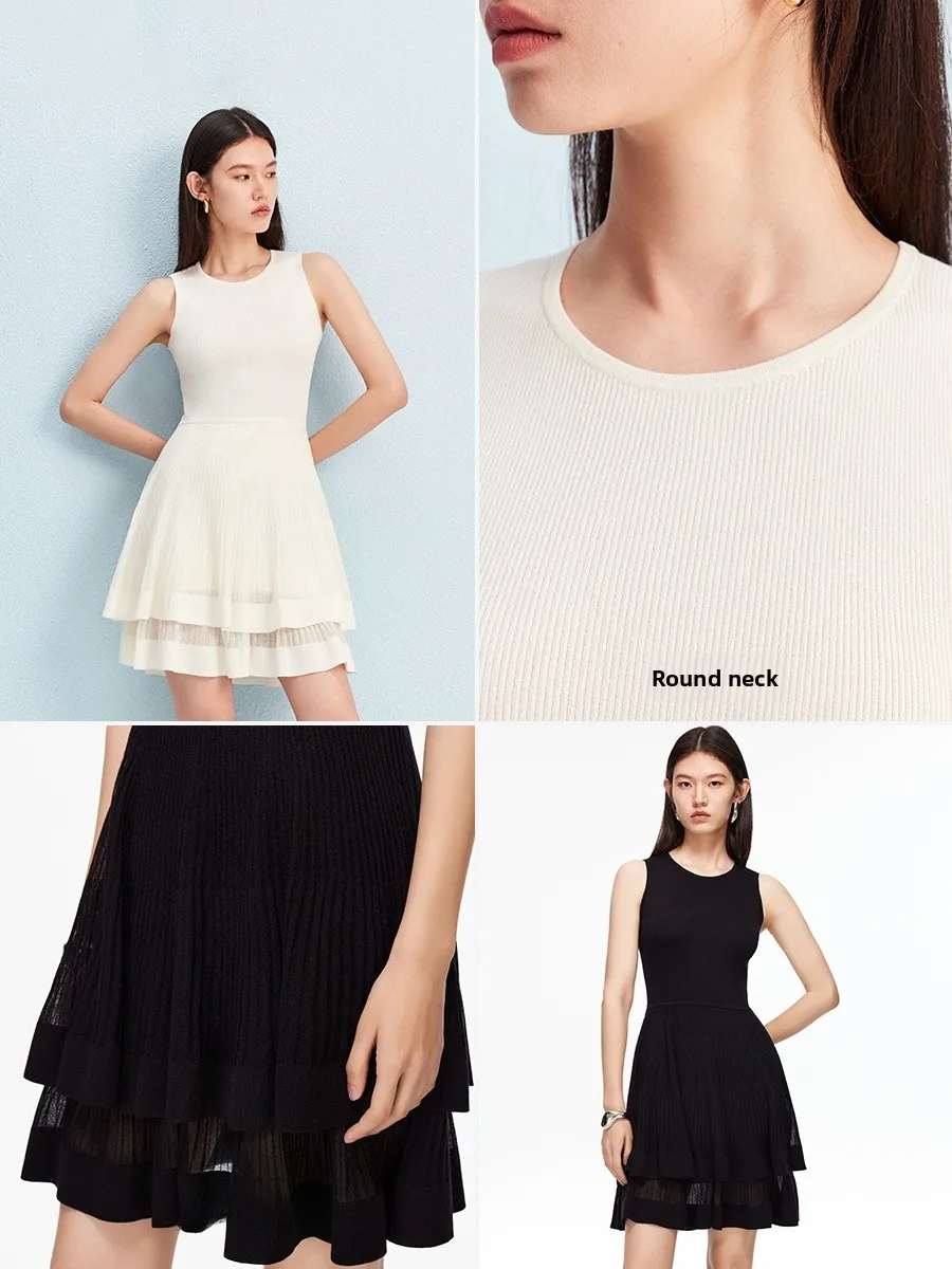 A-Line Dr round Ne Svel Saia em camadas Commute Sle Pure Color Cintura costurada Outono Faion