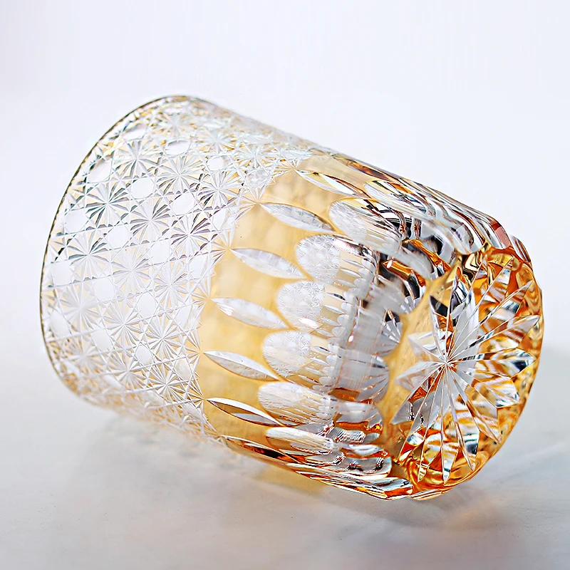 Hand Cut and Orange Crystal Glass Highball Tumbler 260ml 280ml Whiskey Glass For Water, Juice, Wine, Beer and Cocktails
