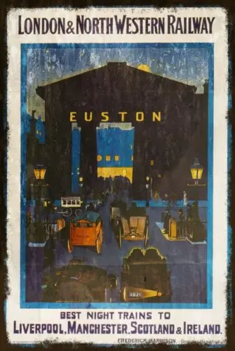 Euston London Rail Station, Aged Look Advert, Vintage Retro Style Metal Sign