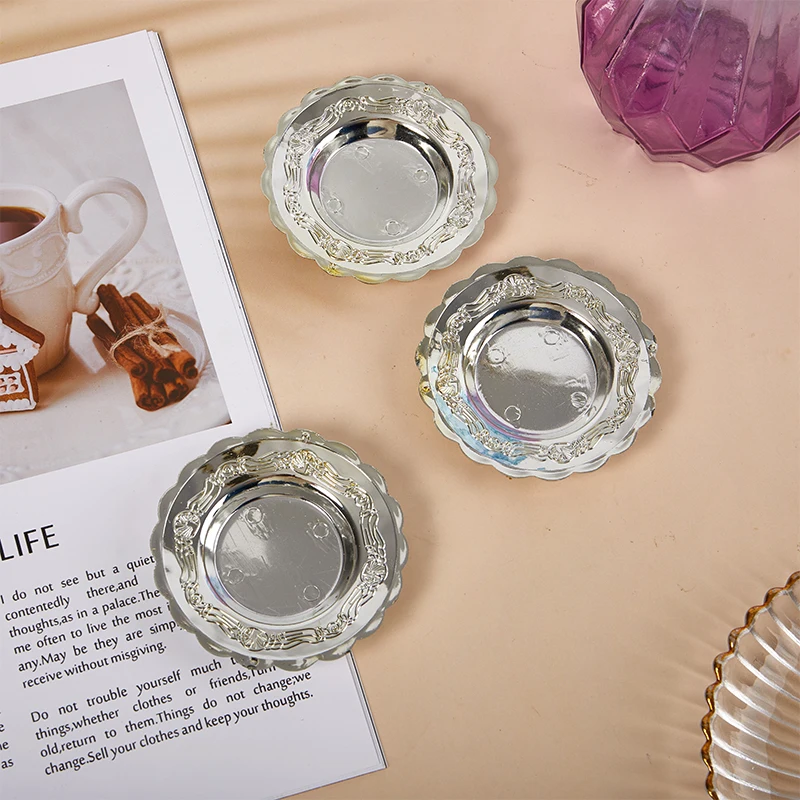 10Pcs Gold Storage Mini Tray Silver Cake Fruit Plate Jewelry Display Plastic Tray Party Sushi Plate For Home Decor