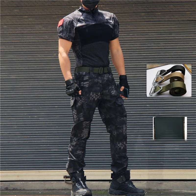 ensemble-tactique-d'exterieur-camouflage-d'ete-avec-pantalon-court-et-manches-courtes-pour-homme-motif-python-noir-tenue-cs-frog-respirante-et-resistante-a-l'usure