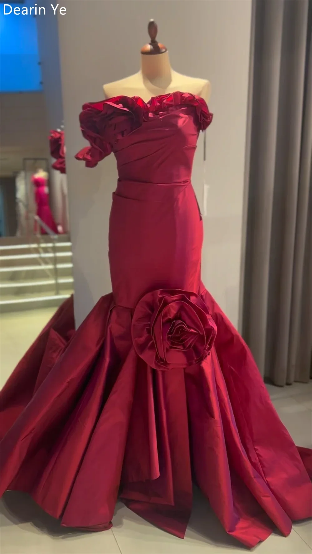 Prom Dress Formal Dearin Strapless Mermaid Floor Length 3D Rose Flower Draped Bespoke Occasion Dresses Saudi Arabia Evening Gown