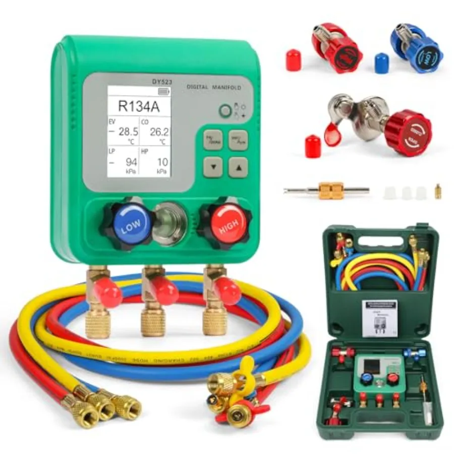 HVAC Gauges 92 Refrigerant Digital Manifold Gauges HVAC Manifold Gauge Set R134A R410A Gauges AC Gauges Kit with Hose Digital R