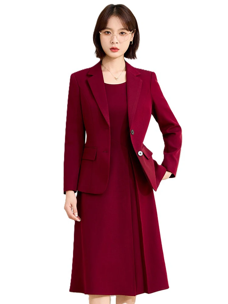 Red Gray Navy Office Ladies Skirt Suit Blazer Women Business Work Wear Formal Two Piece Set