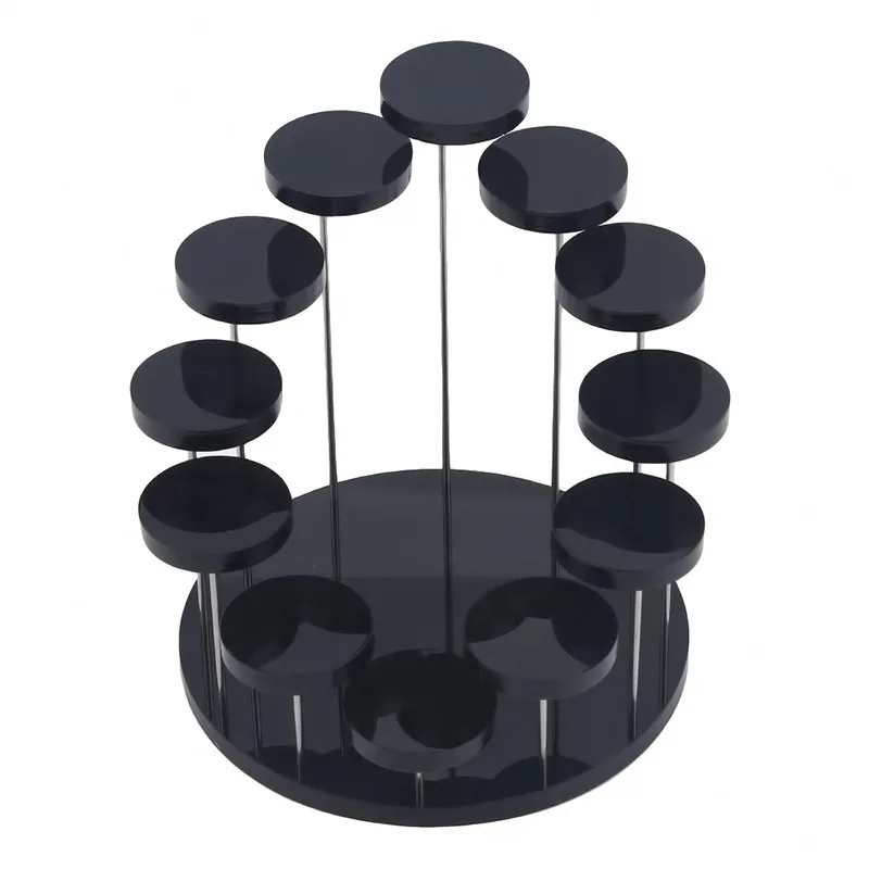 Black transparent acrylic necklace ring earrings transparent bracket rotating three-wheel thick podium jewelry ring display