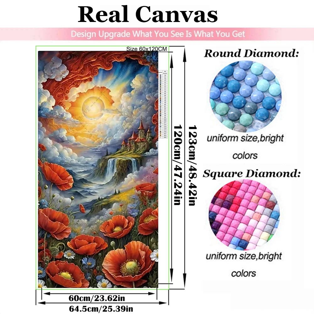 Stunning Beautiful Colorful Poppy Flowers 5D Large Diy Diamond Painting Kit Full Square Round Diamond Mosaic Psychedelic Art
