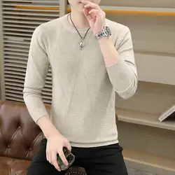 2023 Autumn and Winter Simple Thread Round Neck Diamond Plaid Jacquard Long Sleeve Casual Versatile Solid Color Men's Sweater