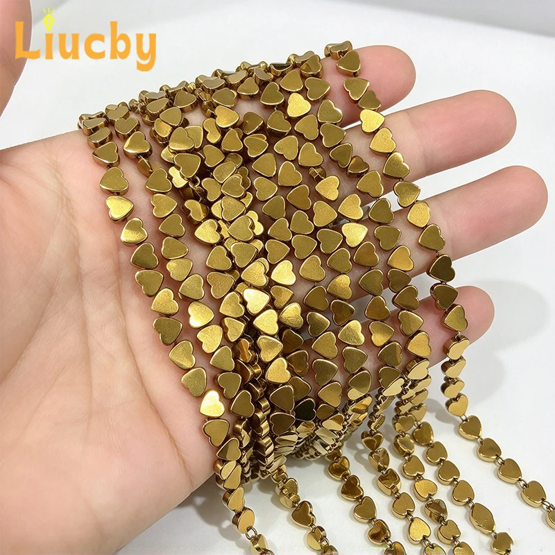Natürliche magnetische Hämatit-Herzperlen, goldene Edelsteinperlen für die Schmuckherstellung, DIY-Armband, Halskette, Ohrring, Heilstein – Detail 3