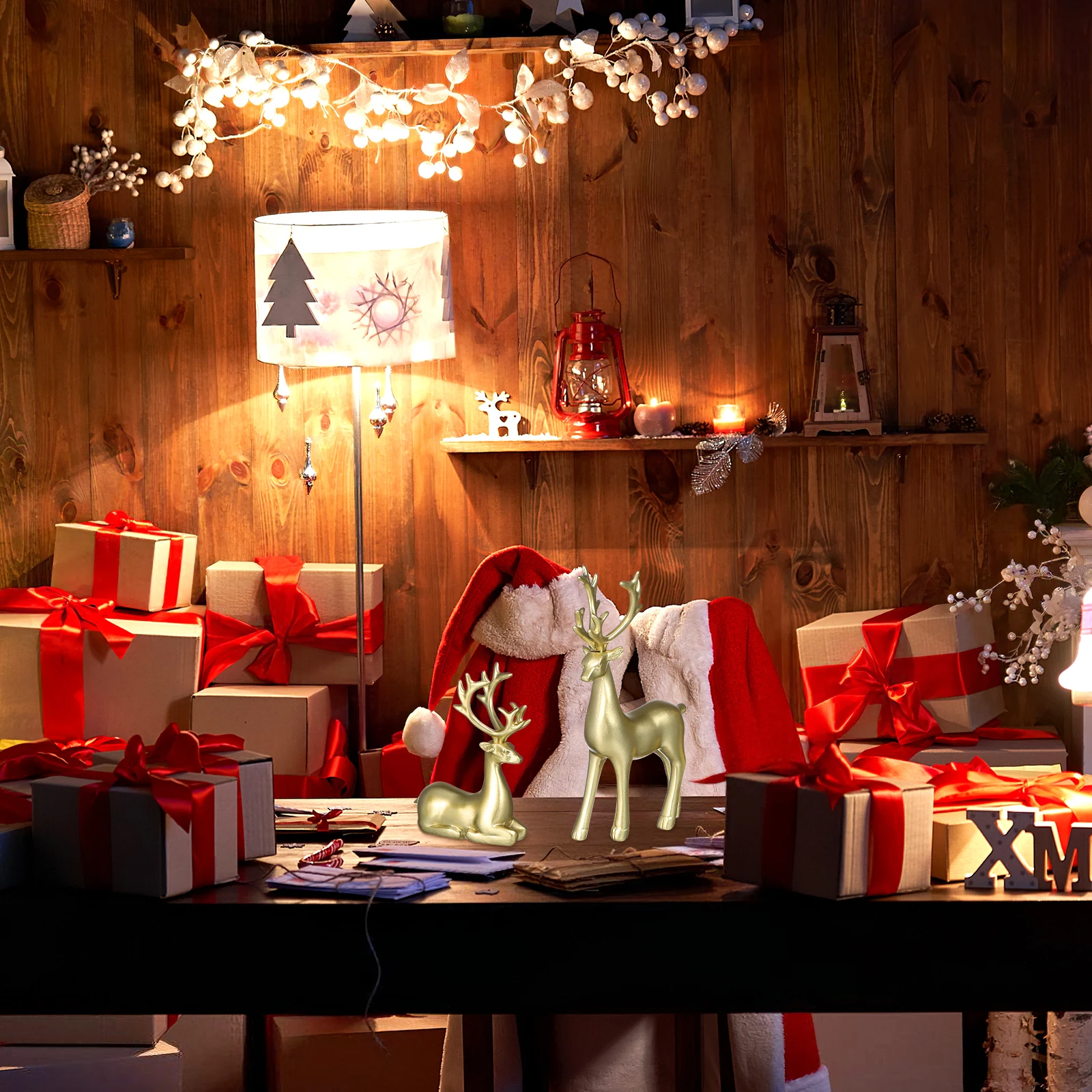 

2Pcs Resin Elk Decoration Xmas Desktop Ornaments Home Party Props Christmas Supply Elk Ornament Resin Craft Decor