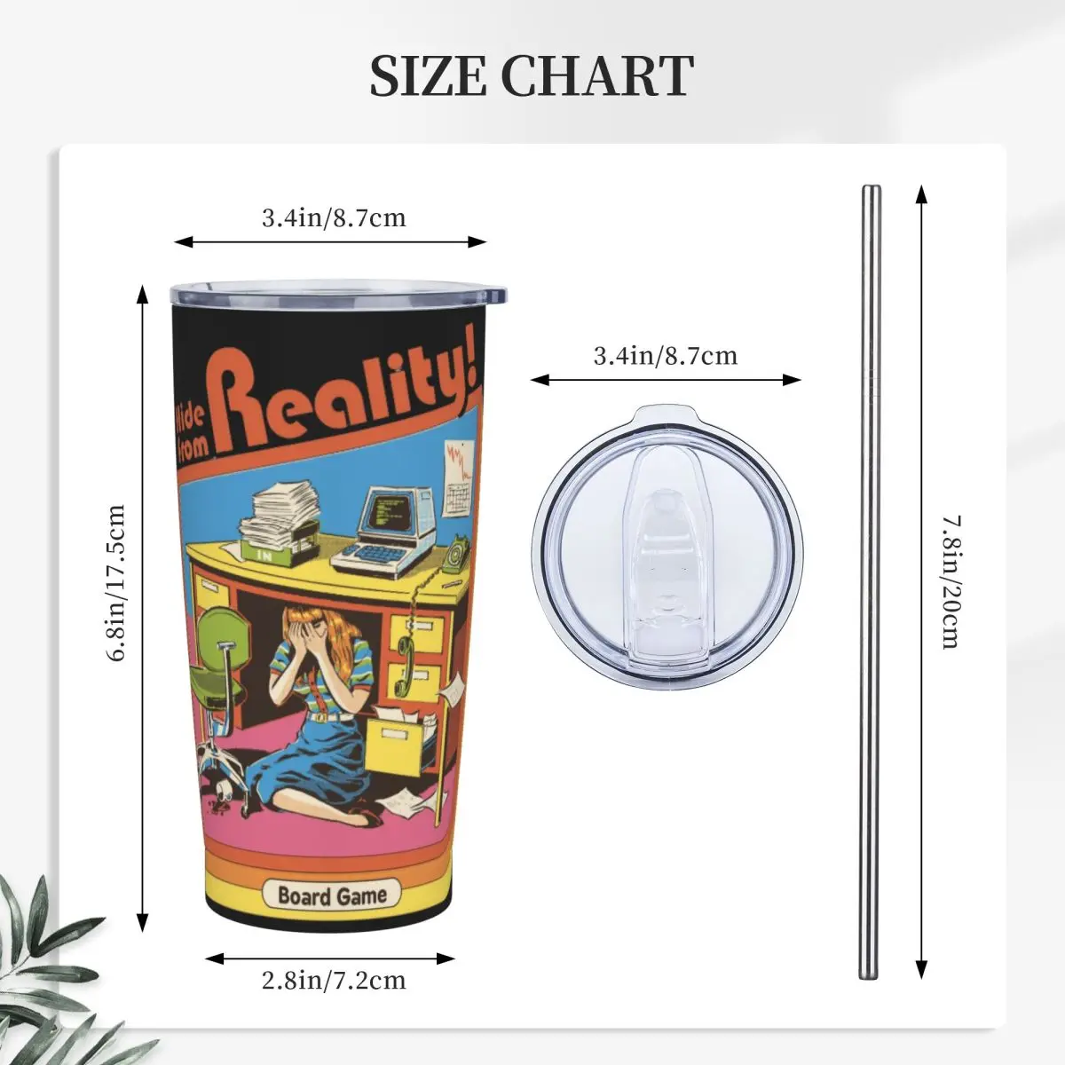 Hide From Reality 70s 80s Art Tumbler 20oz Stainless Steel Double Wall Vacuum Insulated Nostalgia Humor Cup Mug for Cold Hot