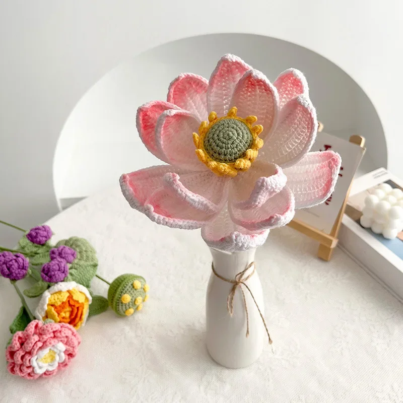 1 Stück handgemachte gehäkelte Sonnenblume, Lotusblume für Heimdekoration, Strickblumen, Abschlussfeier, Ornament, künstliche Blumen