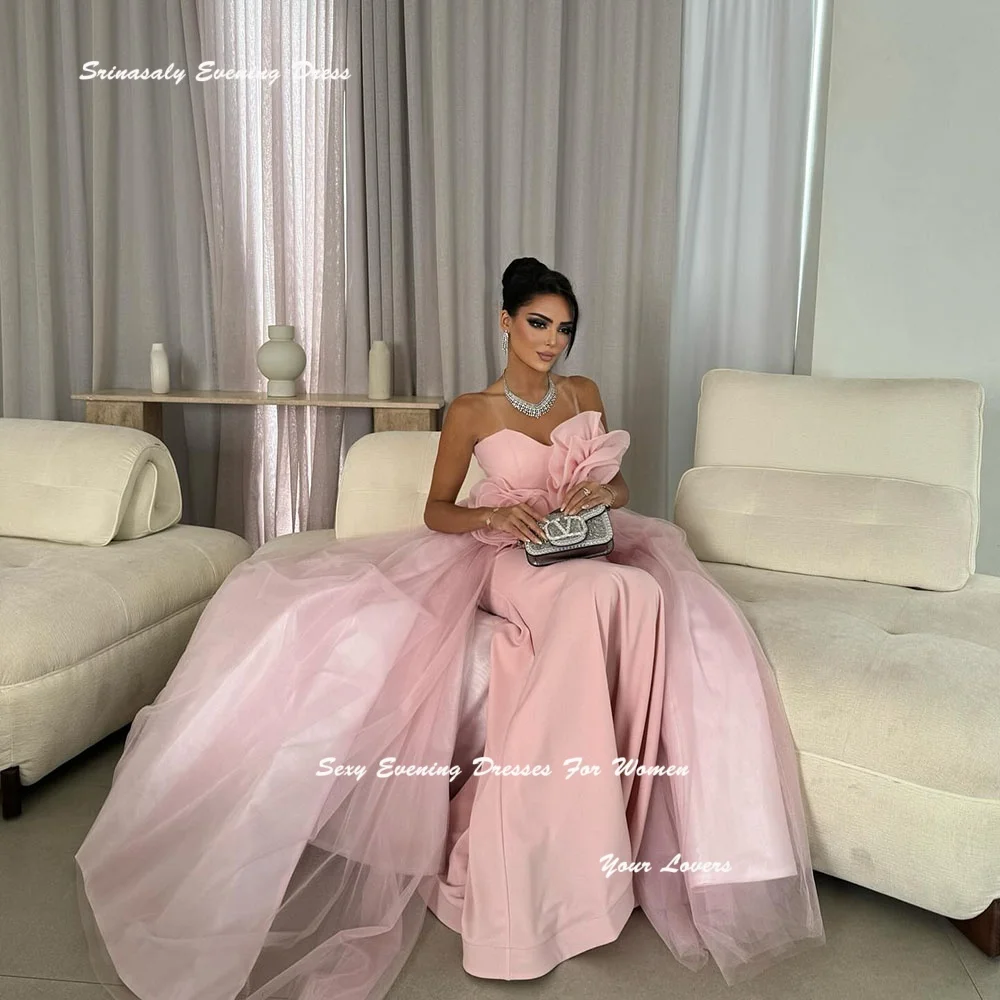 Robes de soirée formelles en Tulle, personnalisées, à fleurs roses, pour femmes Sexy, sans bretelles, robe de bal de Cocktail