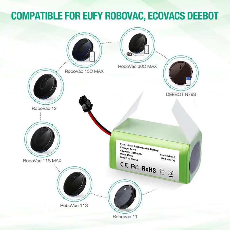 Batería de repuesto de 14,4 v y 2800mAh, Compatible con Ecovacs Deebot N79, N79S, DN622 y Eufy RoboVac 11,11S,12,15C,15T,35C,G10