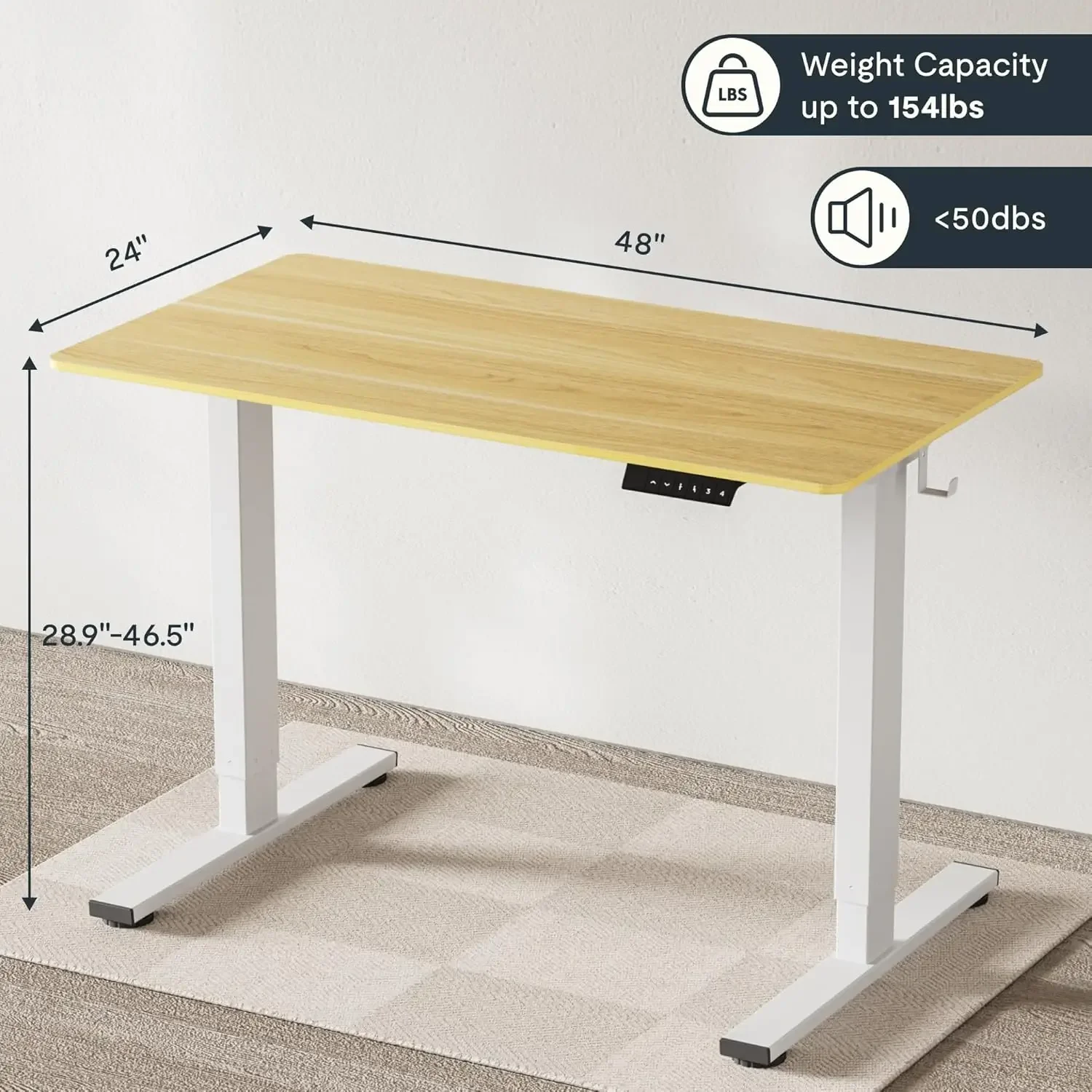 48 x 24 Inches Height Adjustable Desk Stand up Desk Home Office Table for Computer Laptop (White Frame + Maple Desktop)