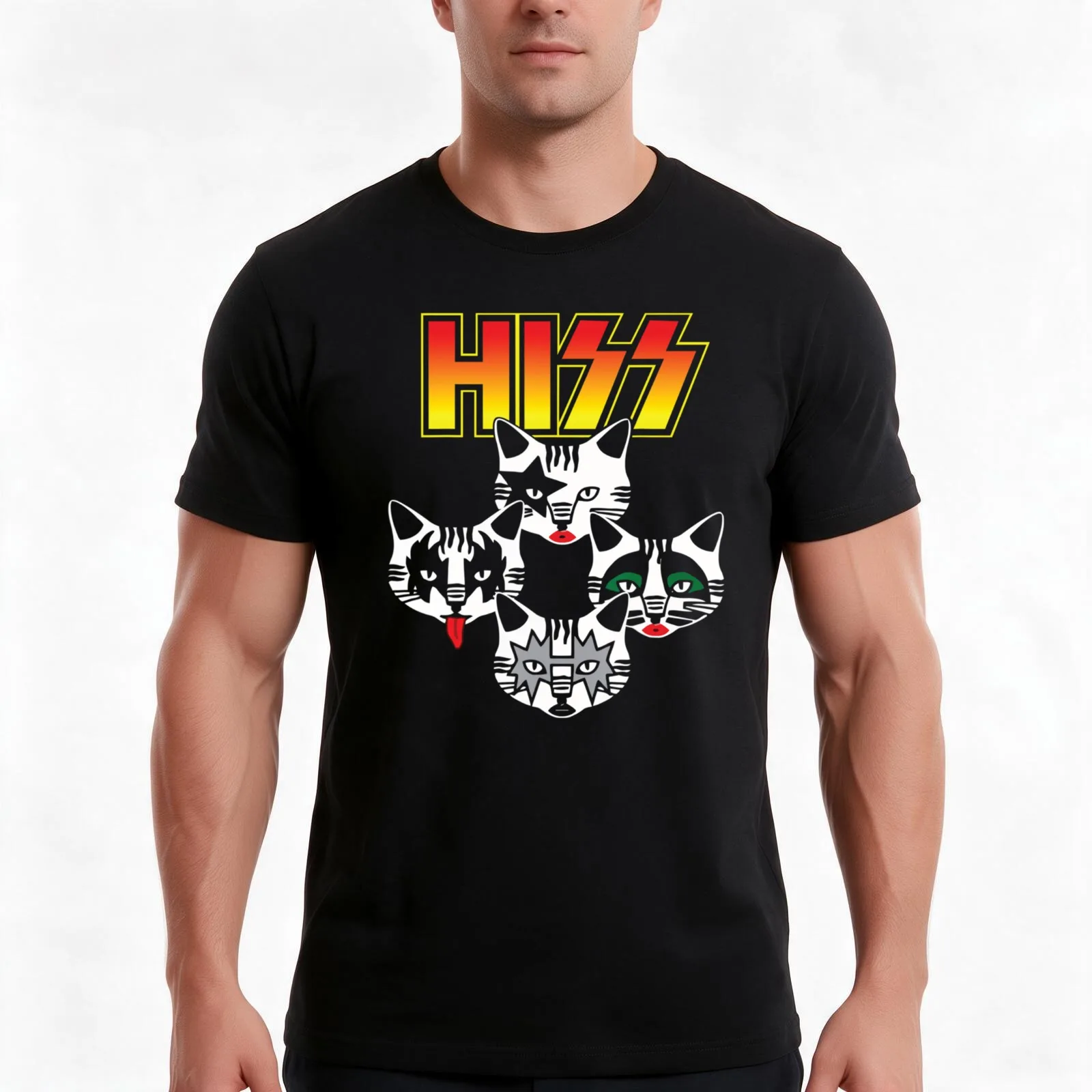 Hiss Cats Band Hiss Funny Cat Kittens Matching Gift Lover Band T-Shirt, Summer Casual Cotton Tee, Oversized Streetwear Tops