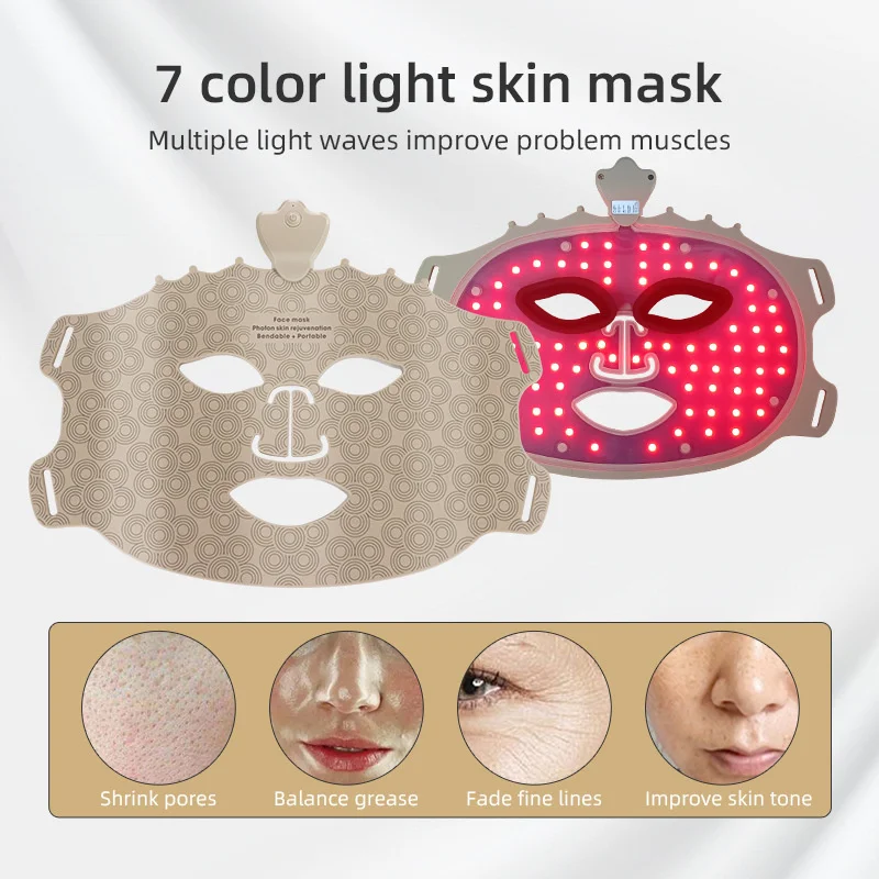 7 colori LED Face Mask Silicone Therapy Photon Mask per il controllo dell\'olio sbiancante illumina il ringiovanimento della pelle Anti rughe Acne