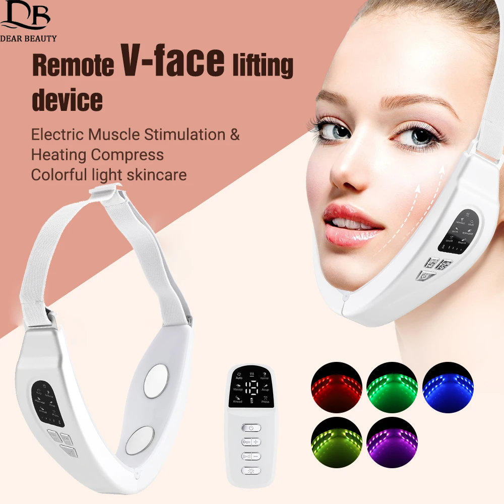 

EMS Face Slimming Bandage Vibration Heated LED Phototherapy Facial Lifting Massager Skin Tightening Chin Cheek Face Lift Up Belt