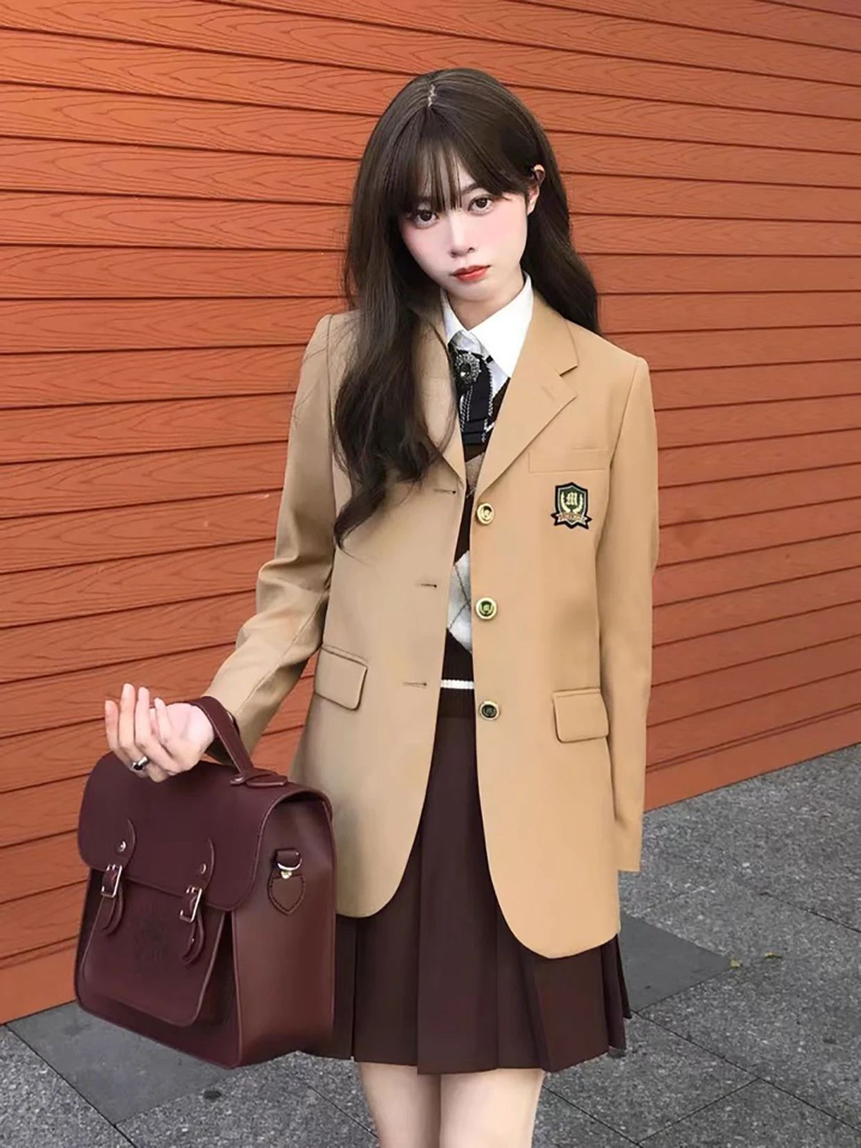 Ladies Korean School Uniform Khaki Blazer Jacket Japanese High School Uniform Coat Suit School Clothes Girl Students Long Jacket