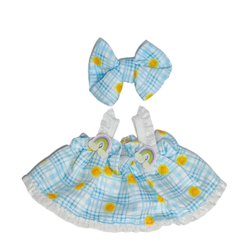 17 ซม.Labubu ตุ๊กตาเสื้อผ้าชุดสีเขียว Apple รูปแบบชุดโบว์ Hairclip ตุ๊กตาน่ารักชุด DIY ของขวัญสําหรับ Labubu V1 V2 ตุ๊กตา