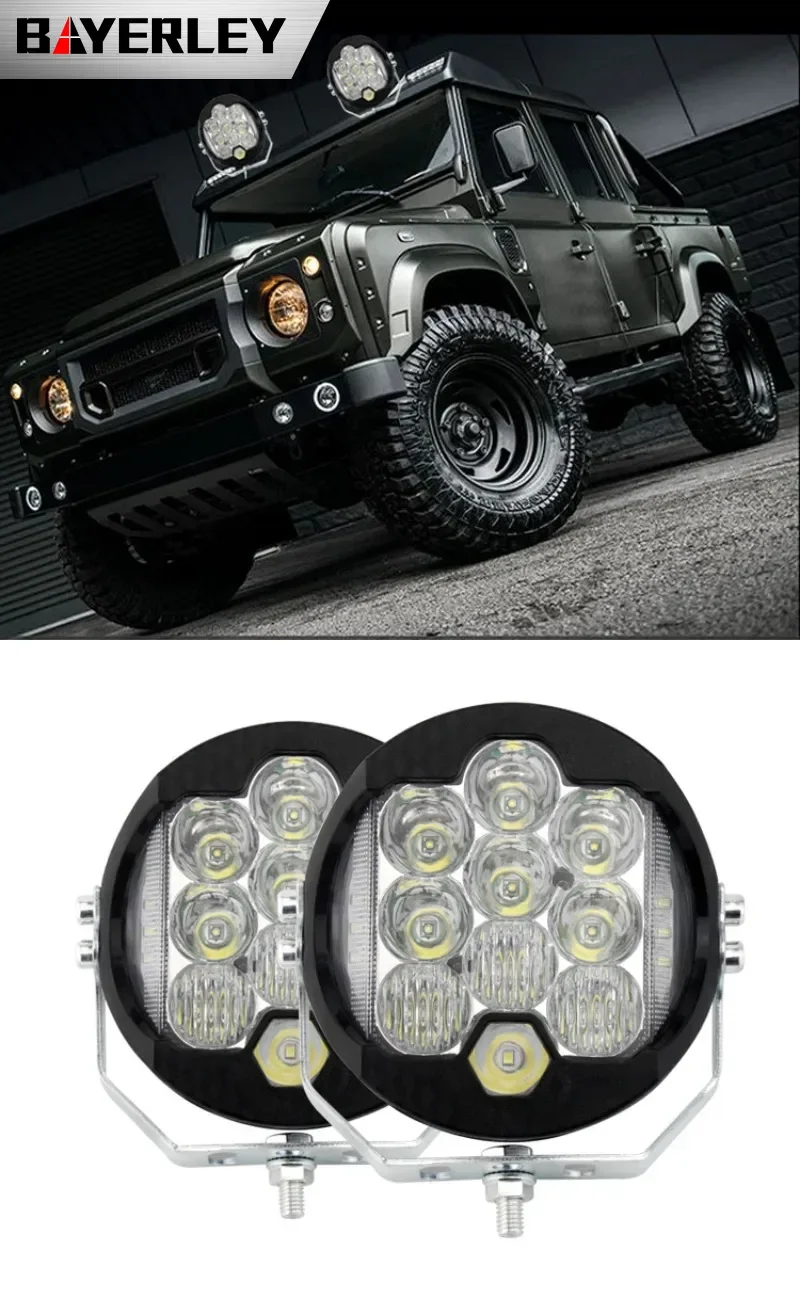 LED Work Light Three-sided Luminous 5-inch Round Car for Wrangler Off-road Vehicle Pickup Modified Front Bar Work Headlight