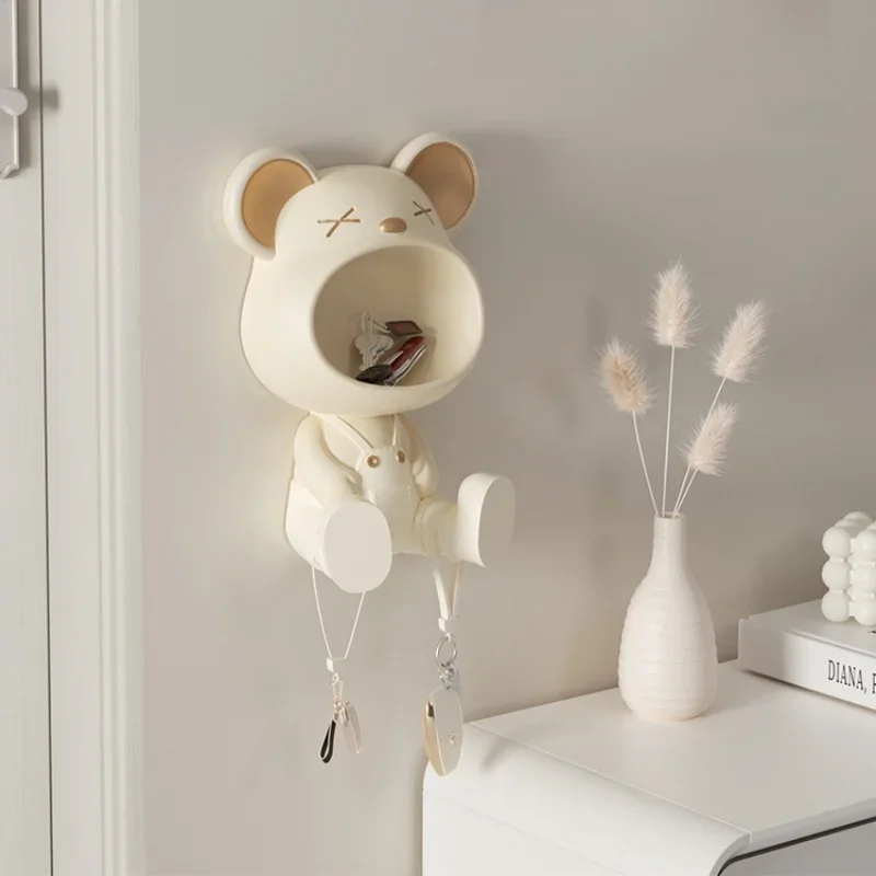 Violent Bear Key Wall Hanging Storage Cream Wind Entryway Doorway Hole-Free Shelf Entry Wall Decorative Ornament home decor