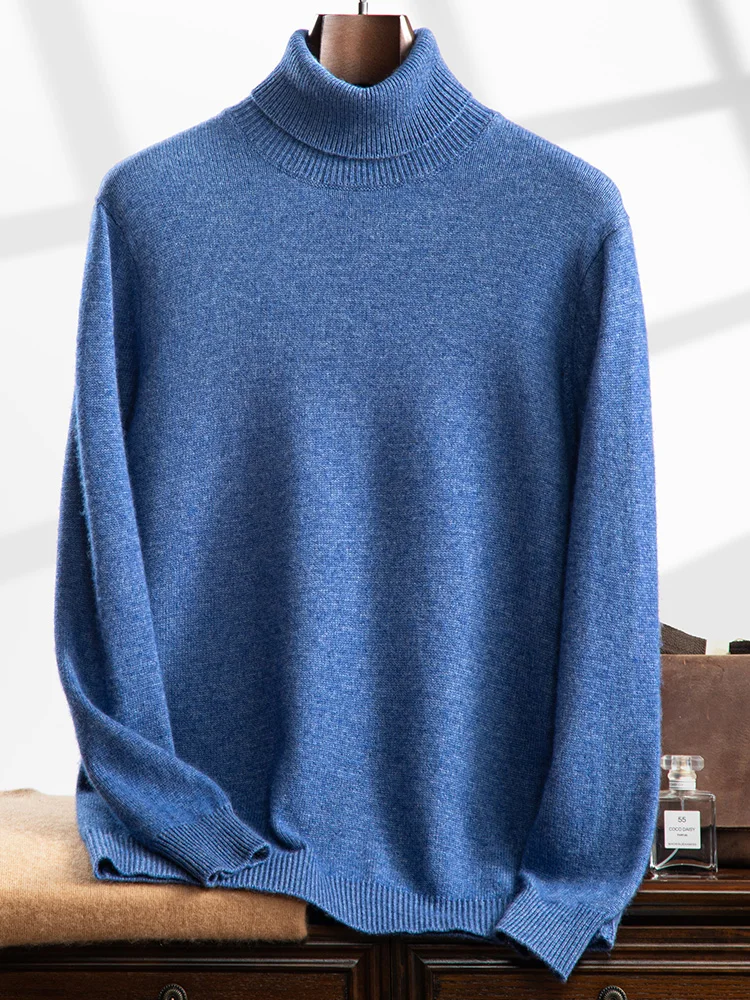 

High Quality 100% Cashmere Men's Turtleneck Sweater For Autumn Winter Thick Warm Solid Cashmere Knitwear Smart Casual Pullover