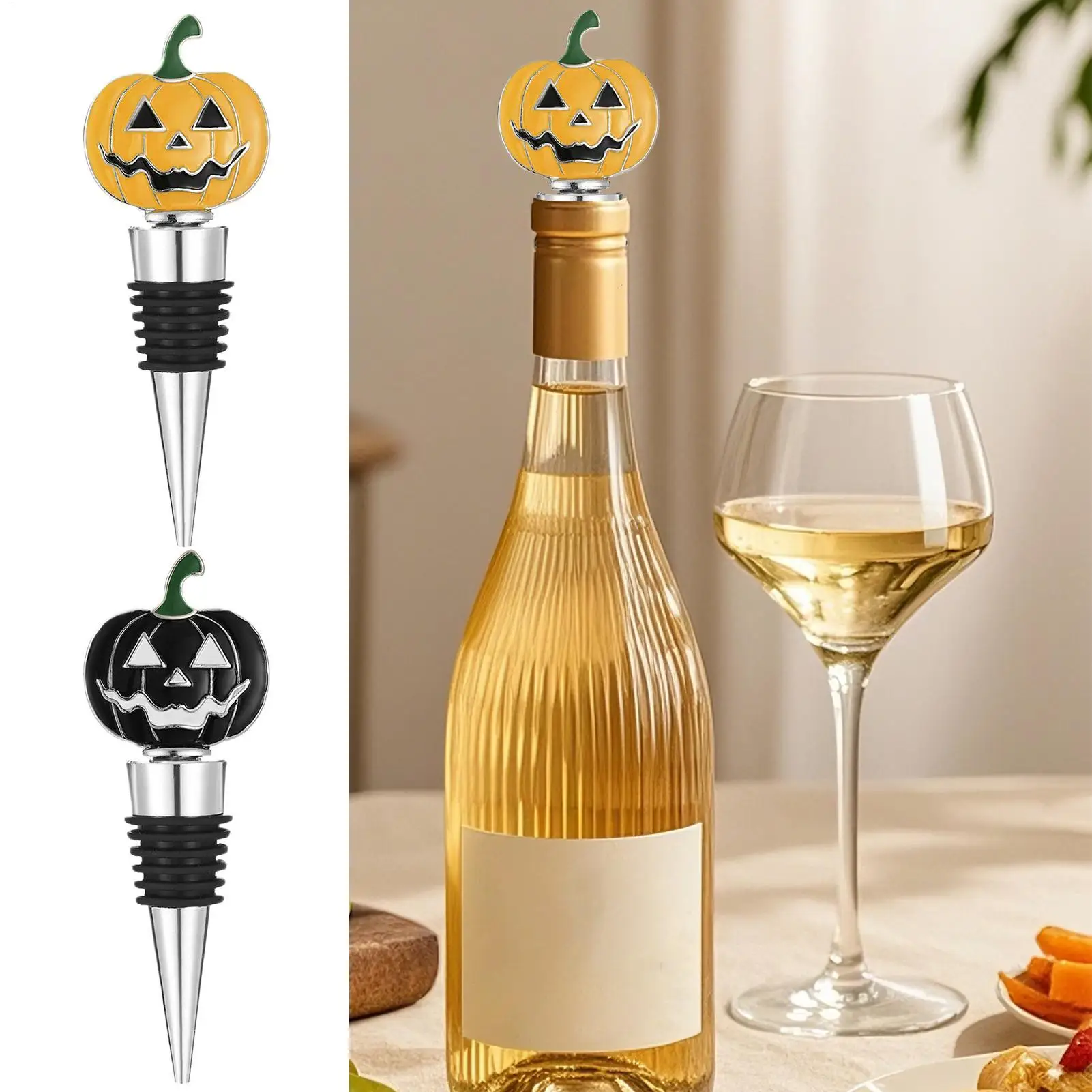 Halloween Pumpkin Wine Cork Alloy Wine Sealer Bottle Stopper Strong Sealing Halloween Festival Beverage Decor Home Kitchen Tool